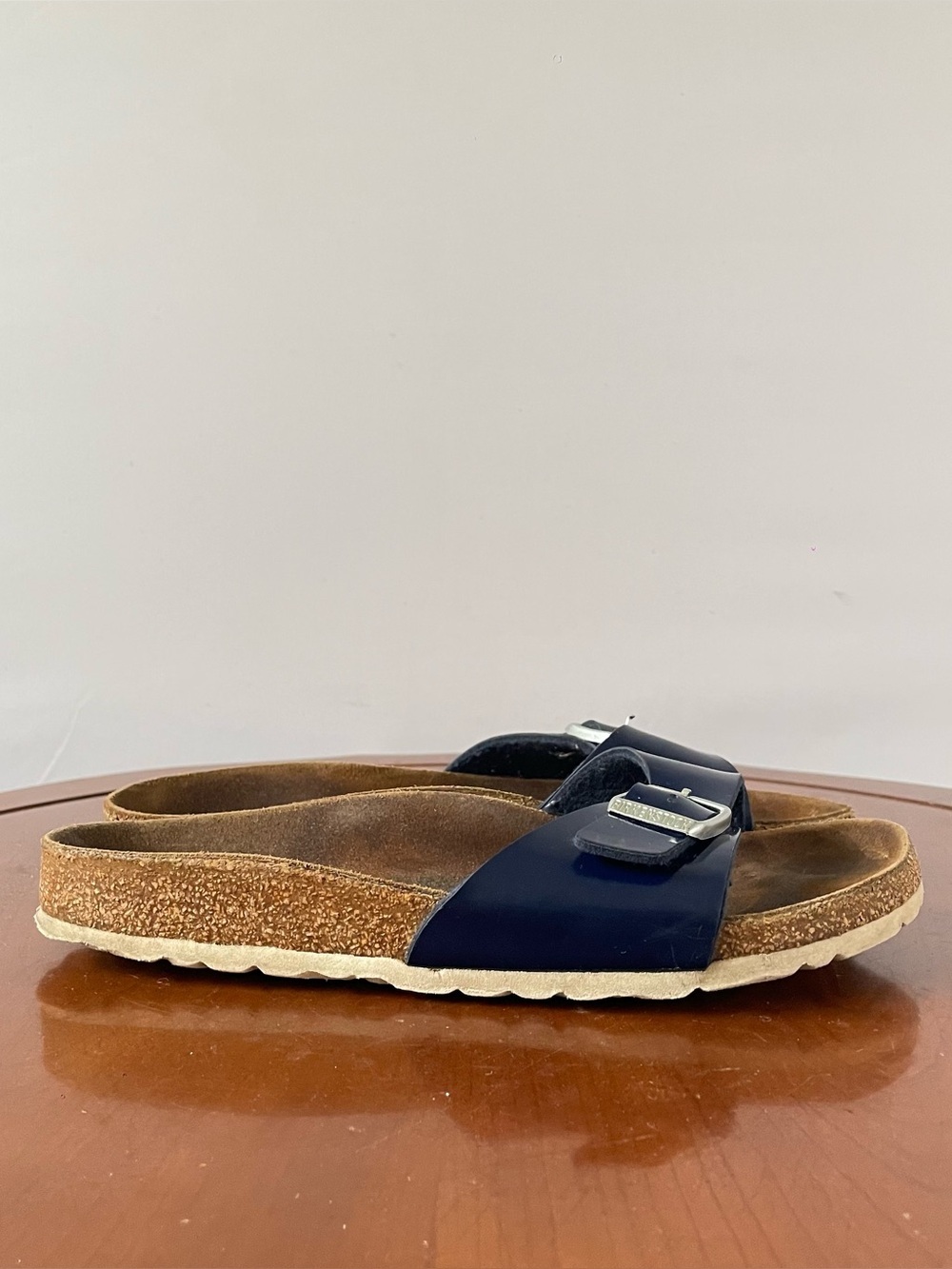 Birkenstock Madrid Navy Blue Patent Leather Single Strap Sandals | EU 37